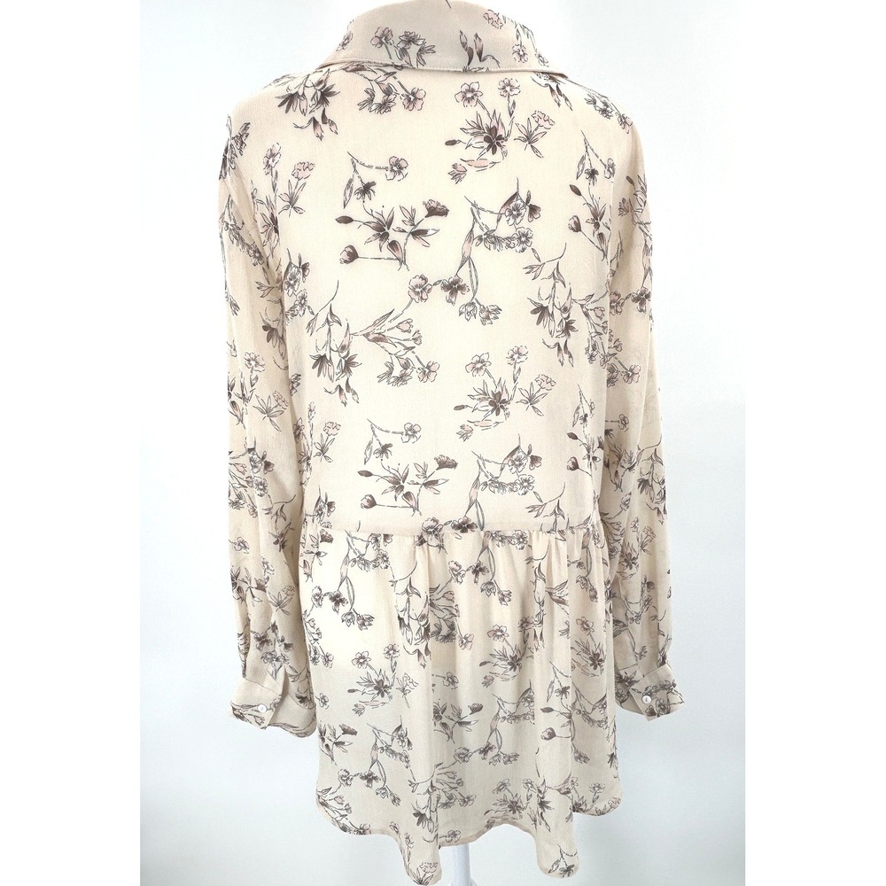 See And Be Seen Womens Cream Floral Long Sleeve Button Front Babydoll Top Size M - Picture 6 of 12